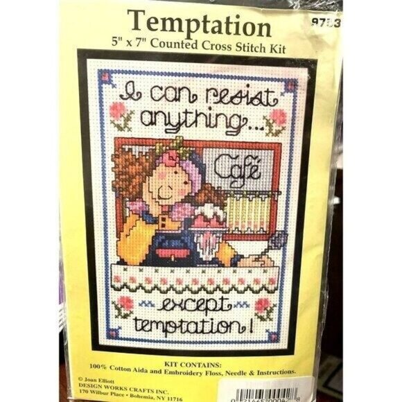 Cross Stitch Kit Design Works Temptation I Can Resist Anything 9753 5 x 7 VTG - Picture 2 of 6